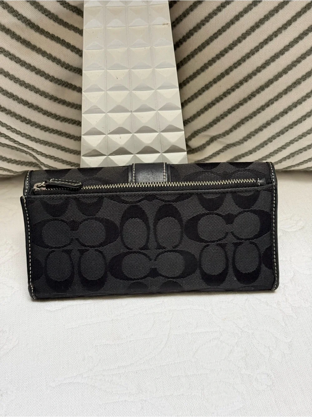 Coach Y2K Black Signature Fold-Over Continental Wallet